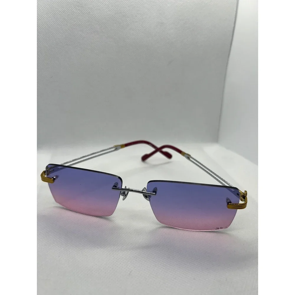Porta Romana Rimless Sunglasses Purple Pink Gradient Lens Gold Accents‎ Fashion
